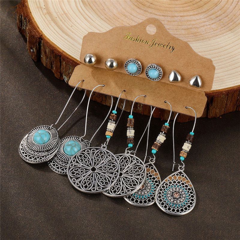 Anting Juntai Tusuk Anting Bohemian Vintage 6 Set Earrings Aksesoris Boho