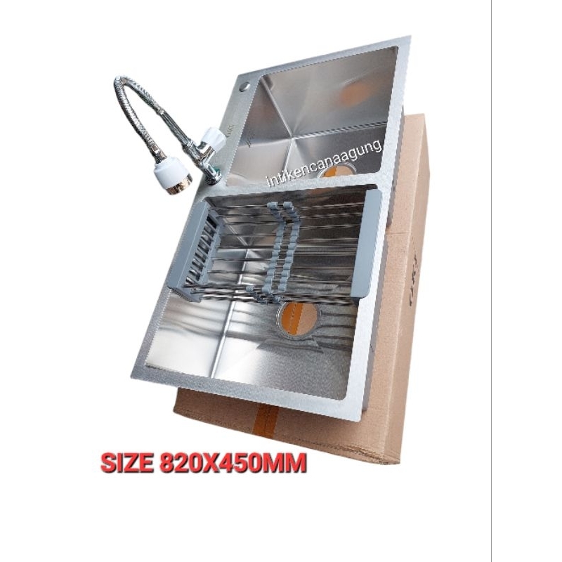 1 SET BAK CUCI PIRING TEBAL STAINLESS TEMPAT CUCI PIRING WASTAFEL DAPUR AFUR STAINLESS + SELANG PEMB