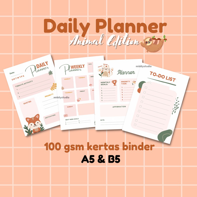 

Isi Binder Planner Animal Edition 20r,26r - A5/B5 Ready Stock