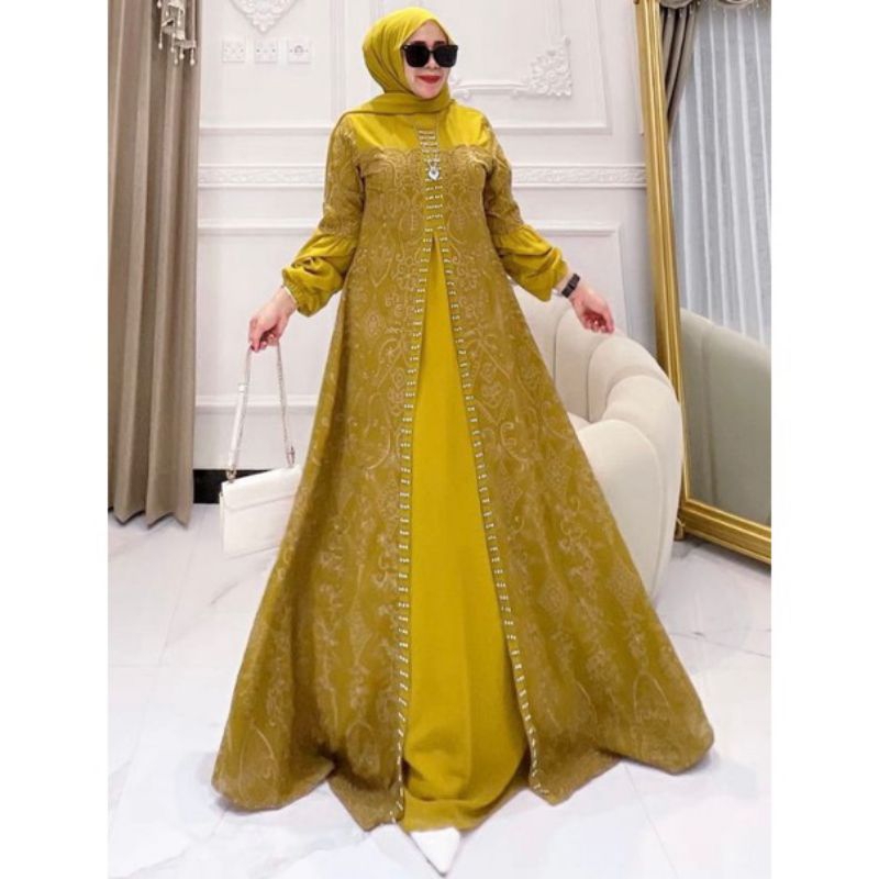 REALPICT COD SET DRESS SAFITRI FREE FASMINA BY SITI ASOPUROH BAHAN CERUTY MIX BRUKAT BORDIR LD 110 P