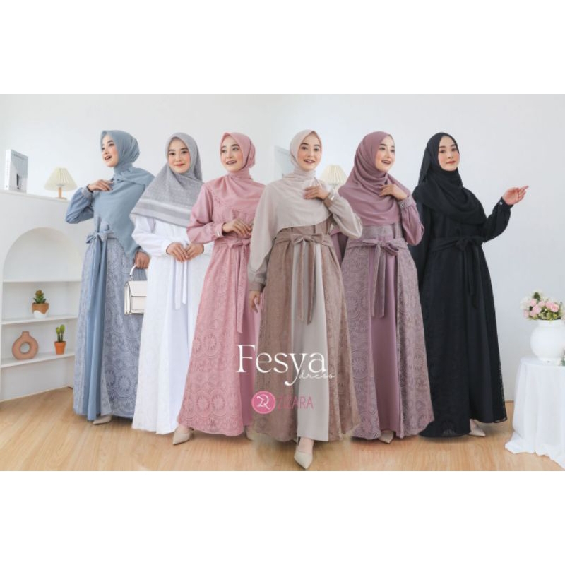 Fesya Dress (ada Black XL) - Zizara - Gamis Pesta & Formal Brukat Malika & Shakila Polos