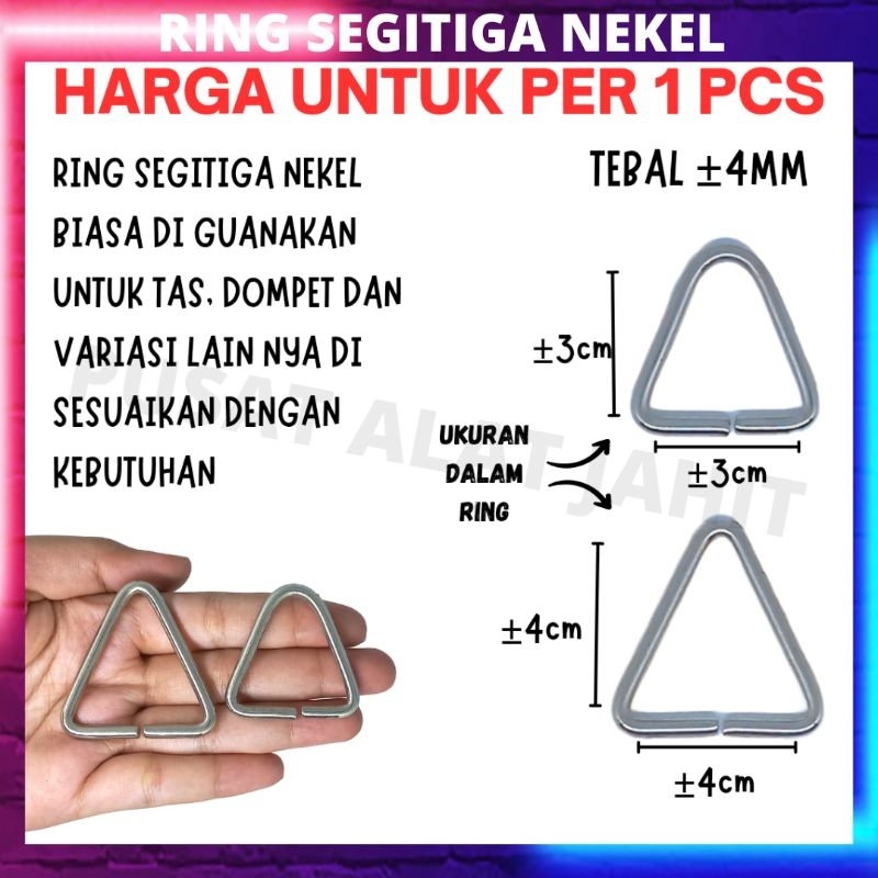 Ring segitiga nekel, besi ring tas, dompet, aksesoris tambahan 3 4cm per 1 pcs