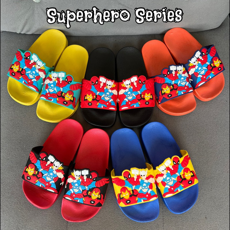 (2-9 Tahun) Sandal jelly import karet anak superhero spiderman ironman captain america