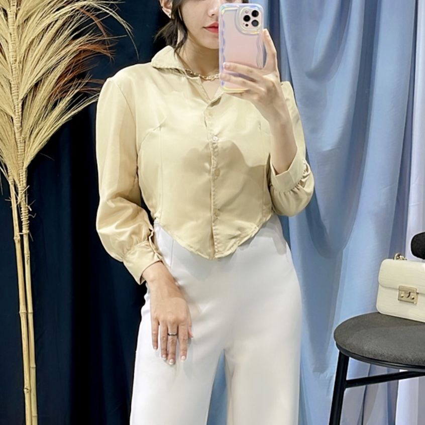 KEMEJA CROP PUFF CHIA LENGAN PANJANG BAJU CROP