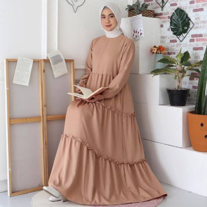 GAMIS POLOS SIMPLE WANITA GAMIS SUSUN ZIPPER RESTLETING DEPAN GAMIS HITAM PUTIH BASIC