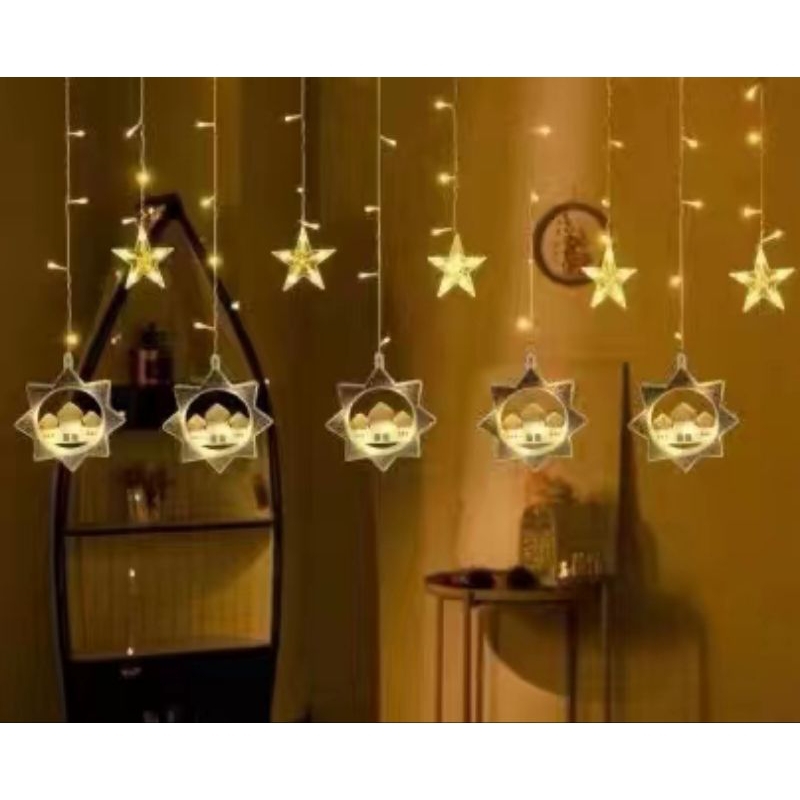 Lampu Tirai Idul Fitri / Lampu Lebaran Tirai Muslim / Lampu Hiasan Lebaran Hijriah / Lampu Idul Eid / Lampu LED Dekorasi