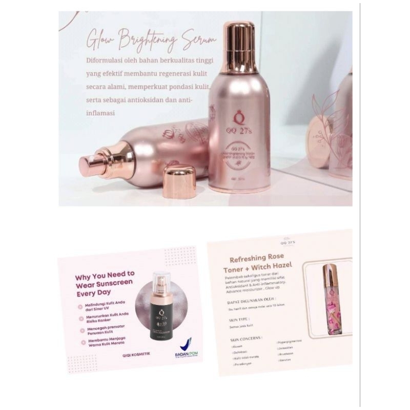 QQ 27'S Paket Toner Mawar, Sunscreen SPF 50 PA++ dan Serum Korea