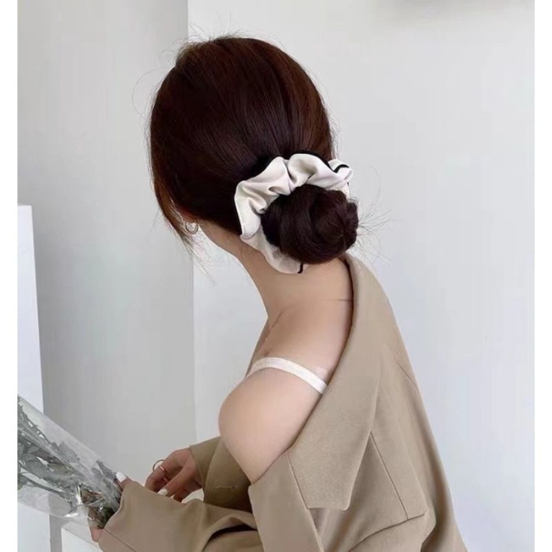 [COD] IKAT RAMBUT WANITA KAIN SATIN IMPORT PREMIUM SCRUNCHIE SATIN ELEGAN ALA KOREA WARNA COKLAT EARTHONE