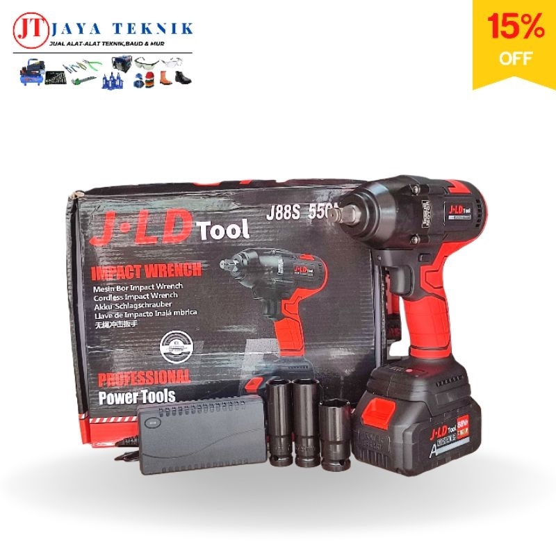 Impact wrench Cordless JLD JUMBO 550 NM Mesin Impact Wrench Baterai 88 Volt Merah Satu Baterai