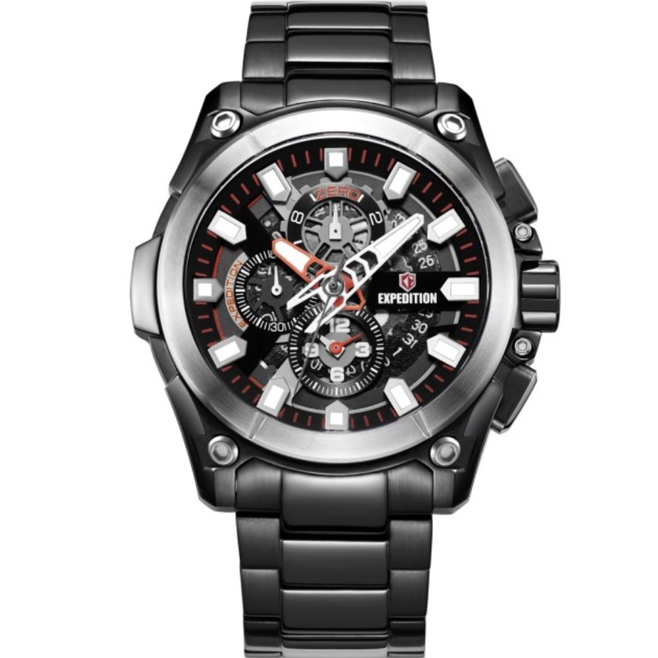 JAM TANGAN PRIA EXPEDITION E6793 E 6793 MCBEPBA CHRONOGRAPH BLACK STAINLESS STRAP