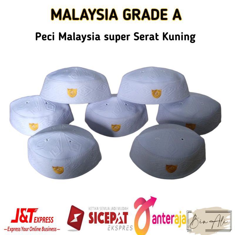 Songkok Kopiah Malaysia Putih Super Serat Kuning | Peci Malaysia Grade A