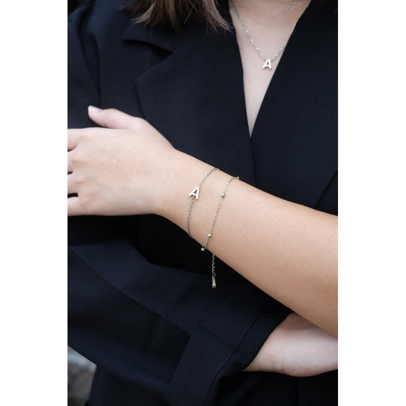 Ark.co - BASIC INITIAL BRACELET Gold &amp; Silver alphabet gelang tangan huruf inisial stainless steel anti karat