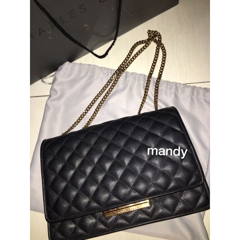 preloved charles & keith quilted shoulder bag black