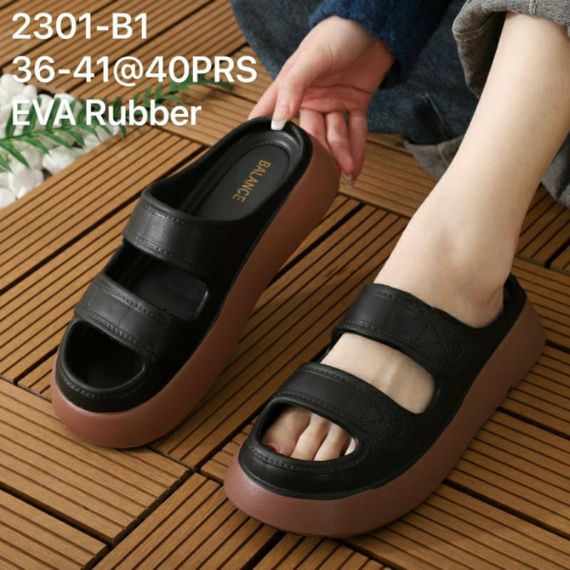 Original Balance 2301-A2 Sandal Selop Wanita 2 Garis Karet Jelly Slip-On Import Logo BLC Eva Rubber Ringan Sendal Sepatu Cewek Perempuan Slop Kokop Impor Bustong Ban Dua L029-B2 029 L029 2301 2301-A1 2301-B1 L029-A2 Empuk Sol Tebal Kekinian Viral Cantik