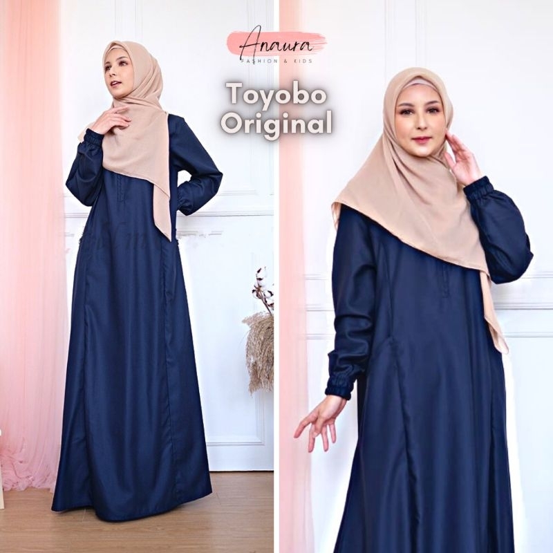 Gamis Terbaru 2023 Lebaran Wanita Polos Dress Mikaila Toyobo Navy (Bahan 100% Premium)