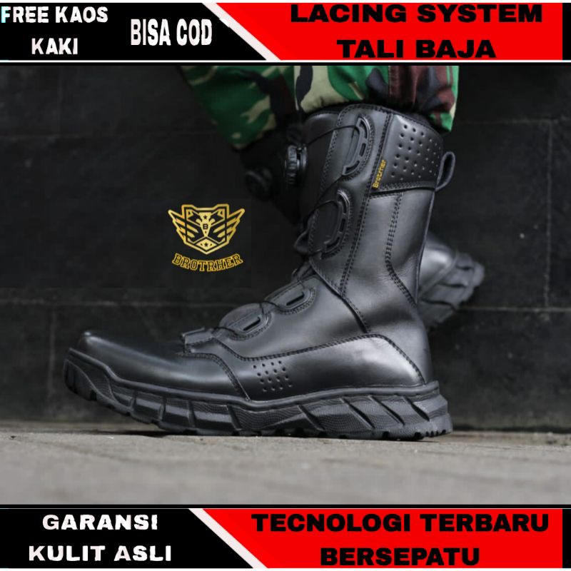 Sepatu Pdl Tni Polri Kulit Asli Terbaru Anti Air Original Brotrher New gen 8 Murah