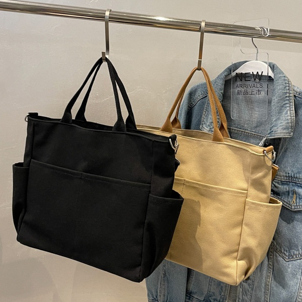 QH Hayden Jane Bag Tote Bag Polos Gaya Kekinian Tas Tote Kanvas Fashionable Wanita Korea Tas Jinjing