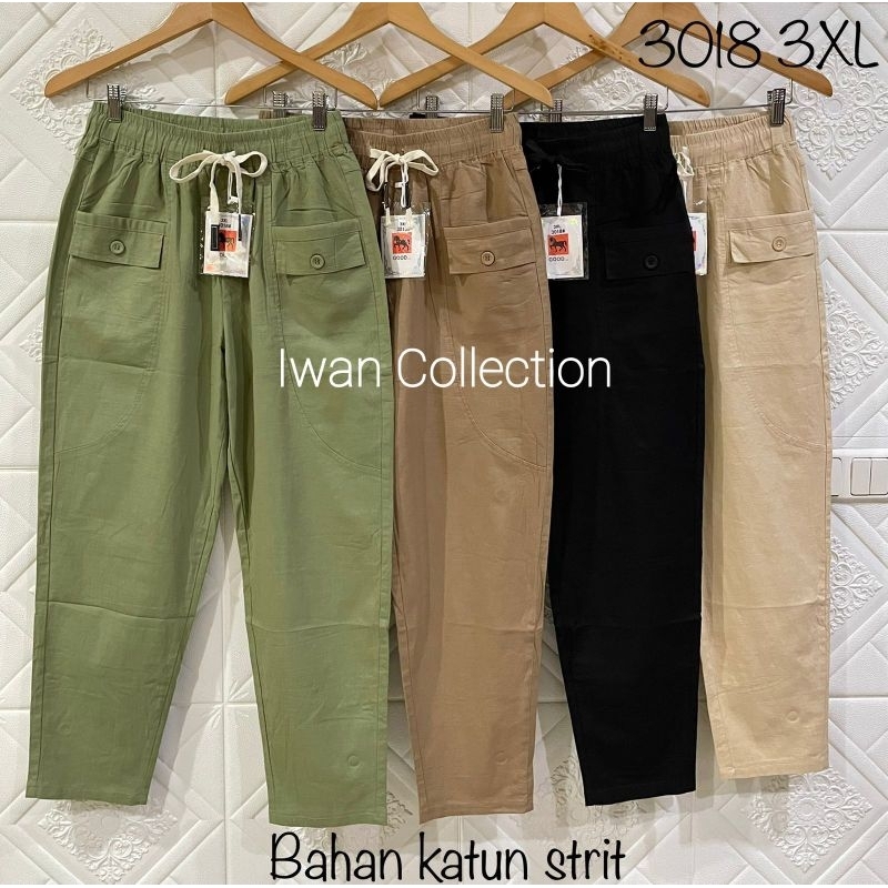 Celana Wanita Katun Strit Import, celana jumbo Merk GOOD Seri 1018# XL, 3018# 3XL, 5018# 5XL, 7018# 7XL