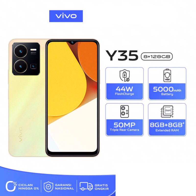 Vivo Y35 | 8GB+128GB | Snapdragon 680 | 50MP Triple Camera | 6.58&quot; IPS LCD | IP5X - IPX4 | Li-Po 5000mAh | Garansi Resmi Vivo 1 Tahun