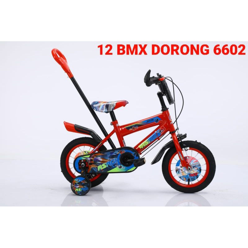 Sepeda Bmx 12&quot; ban pompa angin SETIR DORONGAN BAN POMPA ANGIN stir bisa lepas ada roda bantu 2 sd 4 tahun.