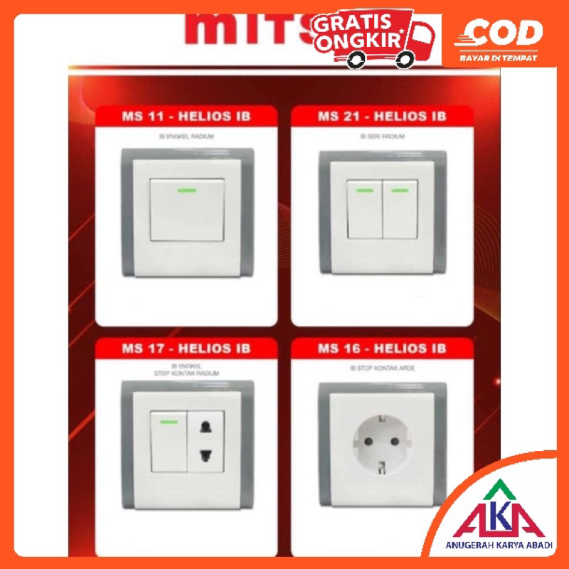 MITSUI HELIOS Saklar Engkel Saklar Tanam Stop Kontak tanam INBOW IB