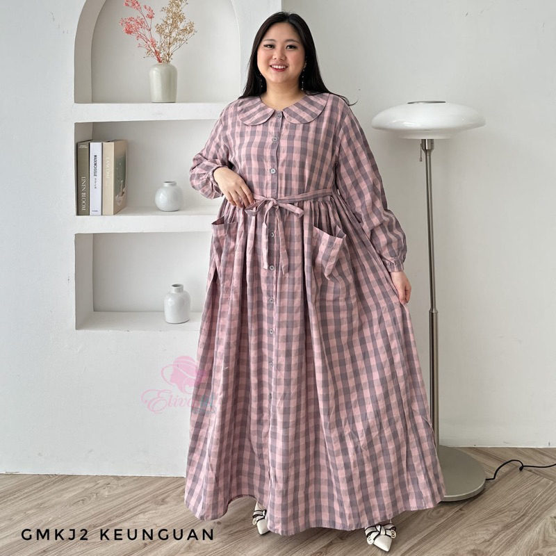 Gamis Jumbo Abaya Big Size Katun Motif Hanna Kotak LD 120 130 140 cm