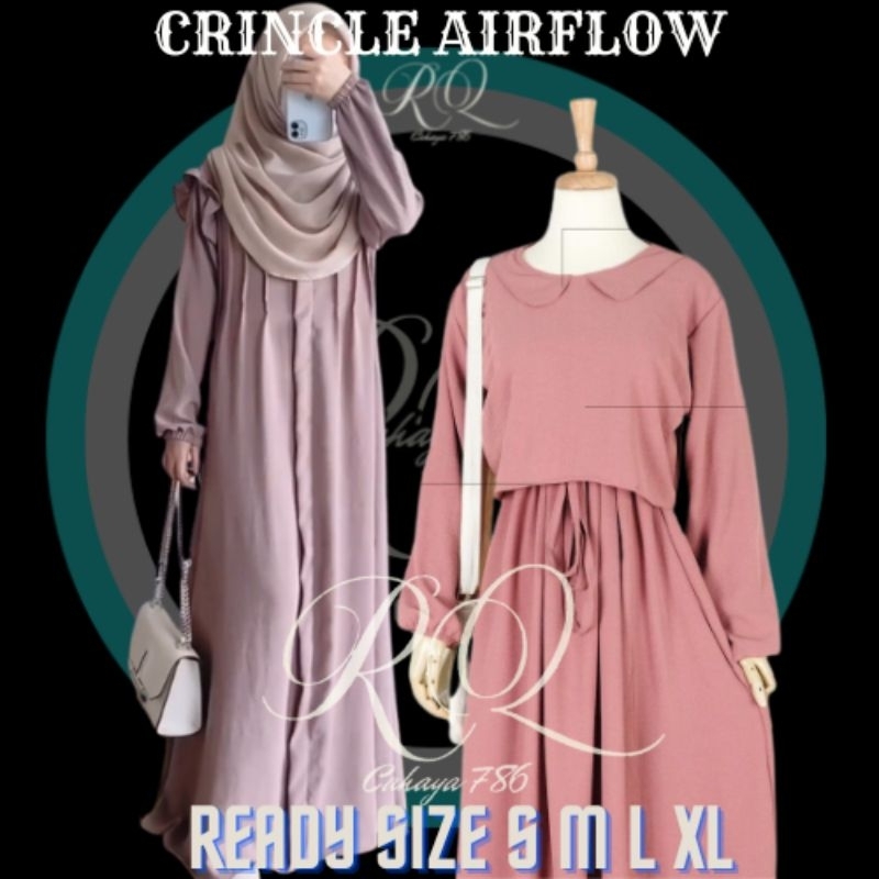 model gamis terbaru remaja perempuan S M L XL Busui Crinkle airflow simple elegan maxi Muslim