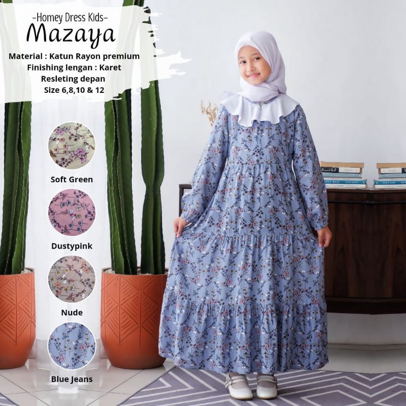 Gamis Anak Motif Bunga Homey Dress Anak Mazaya Gamis Anak Muslimah Usia 4-12tahun Bahan Katun Rayon Premium Nyaman Dipakai| Bisa Cod