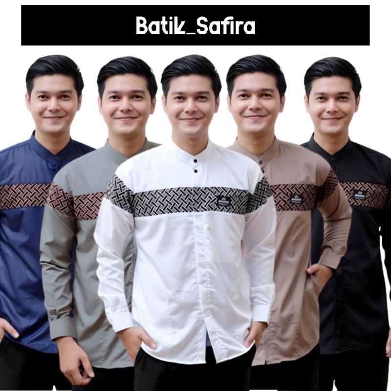 Baju Koko Pria Dewasa Lengan Panjang Motif Kobata Qynang Kombinasi Batik Terbaru