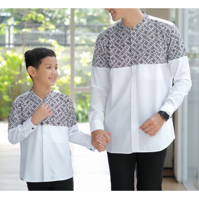 Baju Koko Couple Dewasa dan Anak Cotton Toyobo Warna Putih, Navy, Marun, Hitam