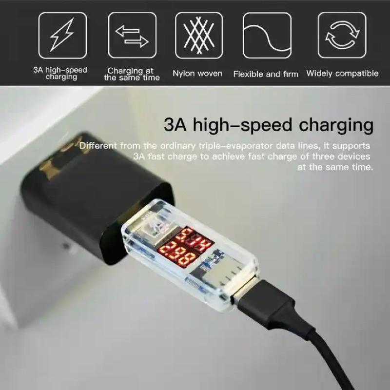 USS Kabel 3in1 3A Fast Charging Hp iphone xiaomi Type C Lightning USB Quick charger cable Android premium original