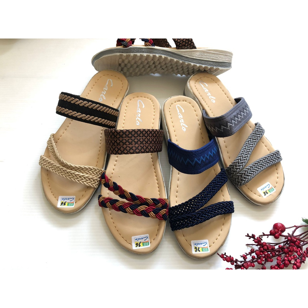 [Size 36-40] SANDAL SELOP KEPANG WANITA WEDGES 3CM / SANDAL KULIT CEWE KOREA