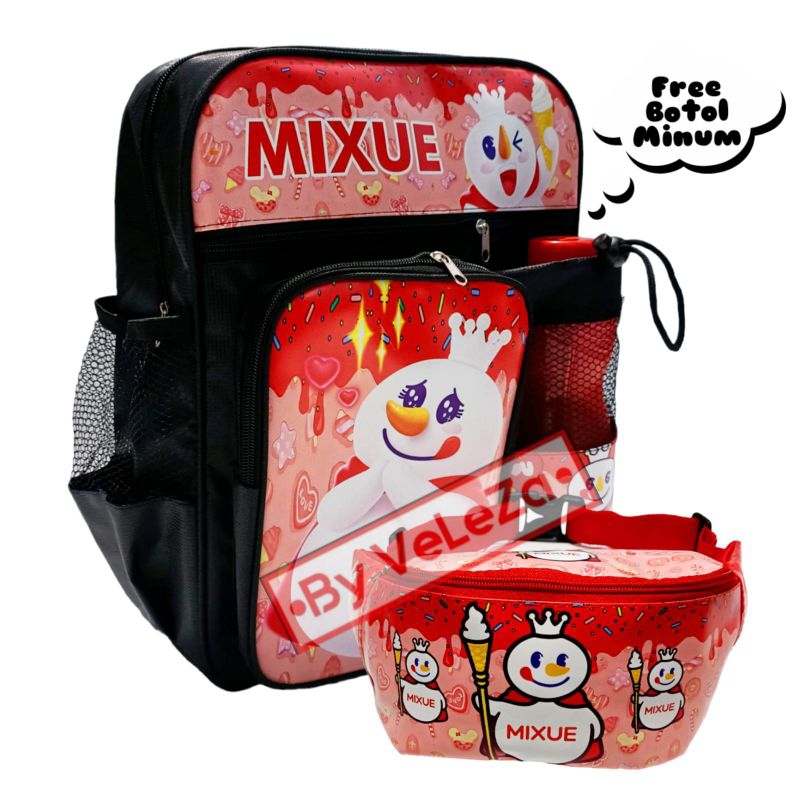 Tas Ransel Anak Karakter Mixue ice cream gratis waistbag botol minum - tas anak