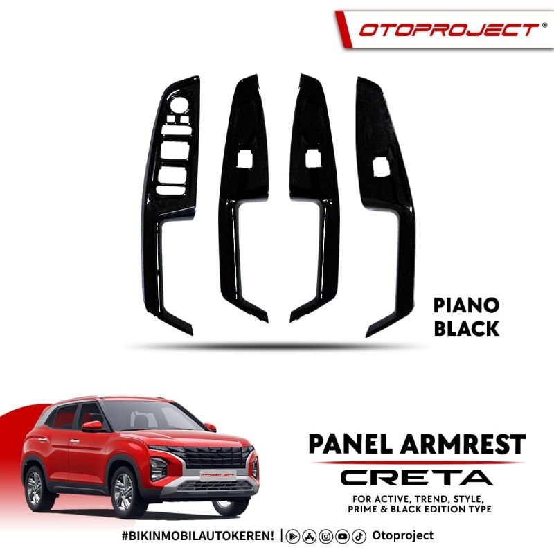 panel armrest power window Interior Hyundai Creta 2022 2023 Hitam Wood Carbon