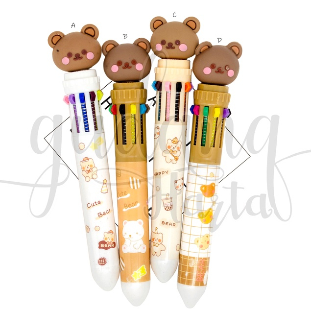 Pulpen 10 Warna Bear Pen Bear Colour Ballpoint Beruang GH 307120