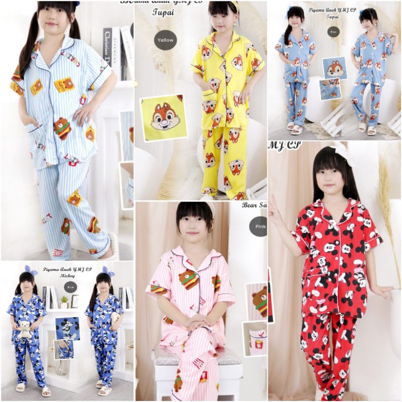 Baju tidur piyama anak perempuan cp kancing import