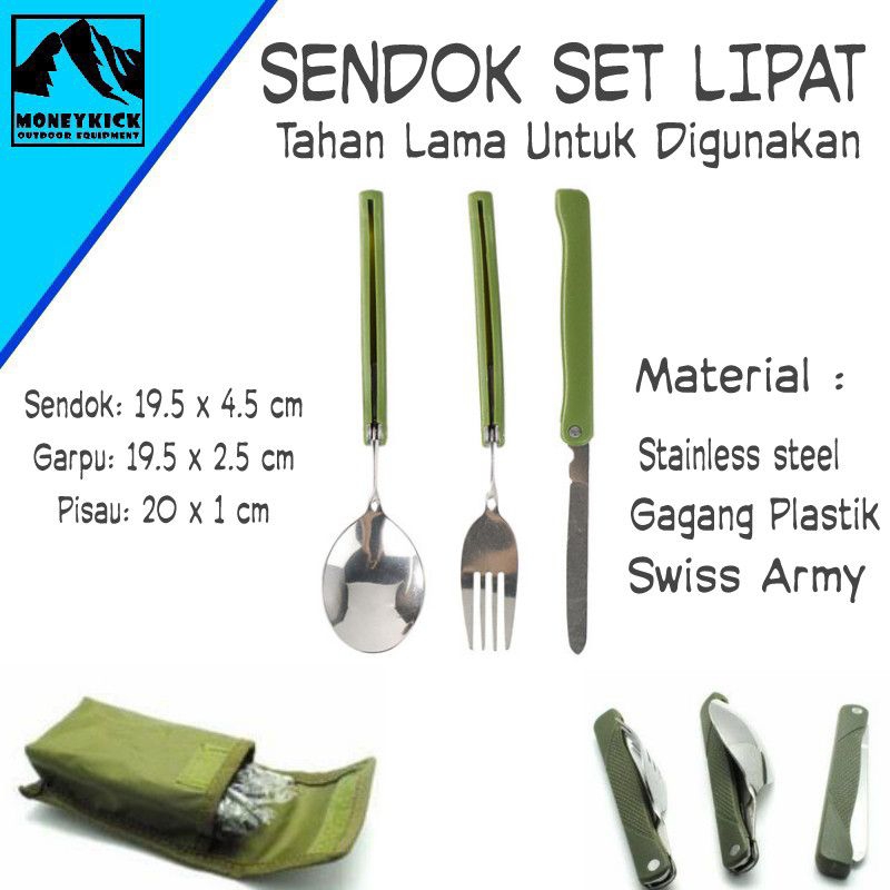 Sendok Set Lipat Swis Army Sendok Stainless Pisau dan Garpu Sendok Lipat 4 in 1