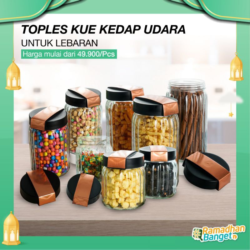 Toples Kaca Kedap Udara Herevin Toples Rose Gold 3 pcs