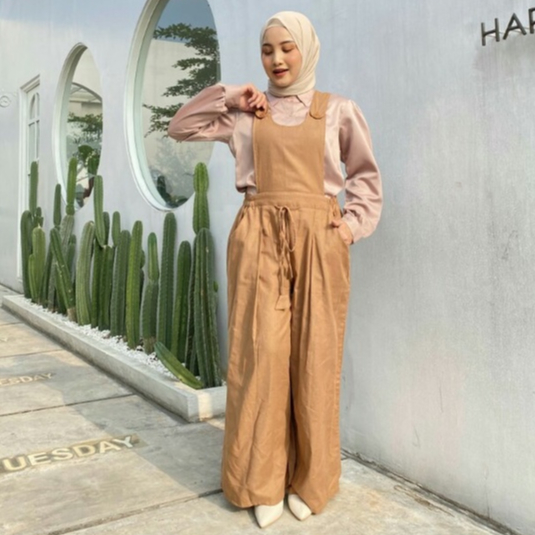 NHM Baju Terusan Overall Celana Wanita Katun Linen