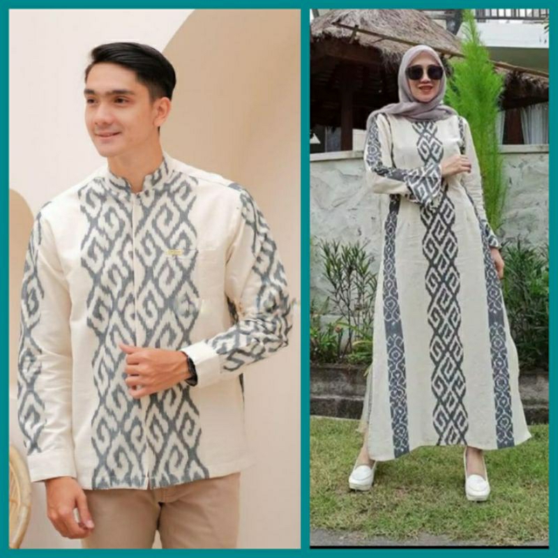 Baju Couple Tenun - Couple Pasangan - Gamis Tenun - Kemeja Tenun Motif Tenun Toaraj Putih