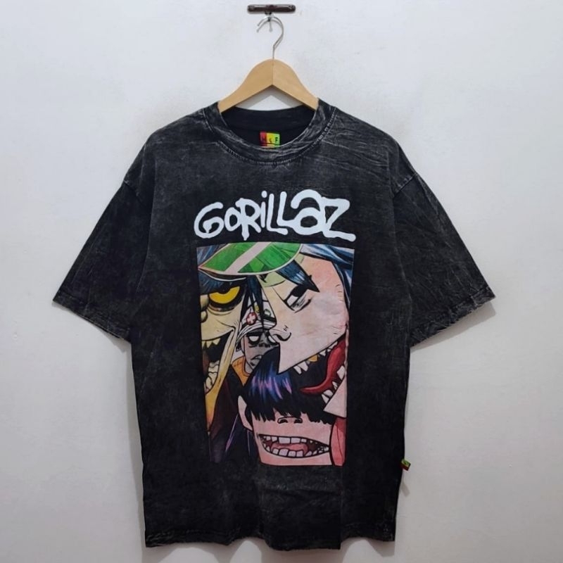 kaos baju Gorillaz Vintage graphic tour t-shirt tour tie dye