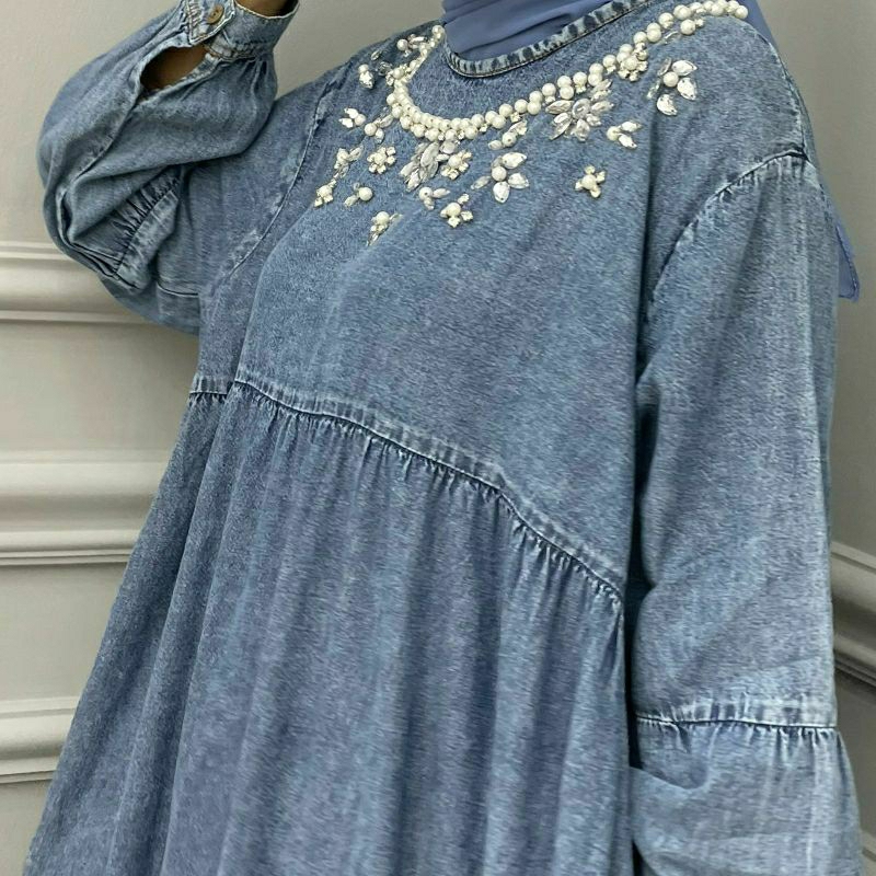 Swarosky Jeans Maxy, GAMIS JEANS JUMBO CANTIK MODIS FIT XXXL LD 130 BAHAN JEANS WASH IMPORT MIX DIAMOND TERMURAH TERLARIS OOTD KEKINIAN