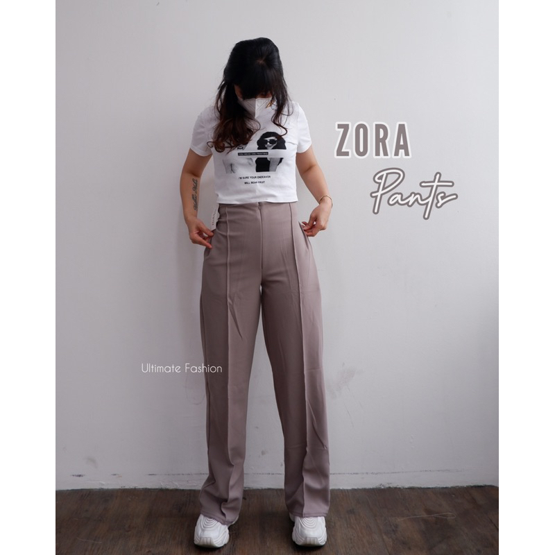 Zora Zipper Cullote Pants - Celana Kulot Sleting Bahan Scuba Crepe Premium - Celana Panjang Wanita Import 833