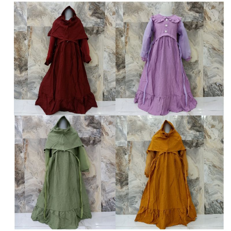 GAMIS LINEN ORGANZA ANAK PEREMPUAN AZIZAH MUSLIM ANAK