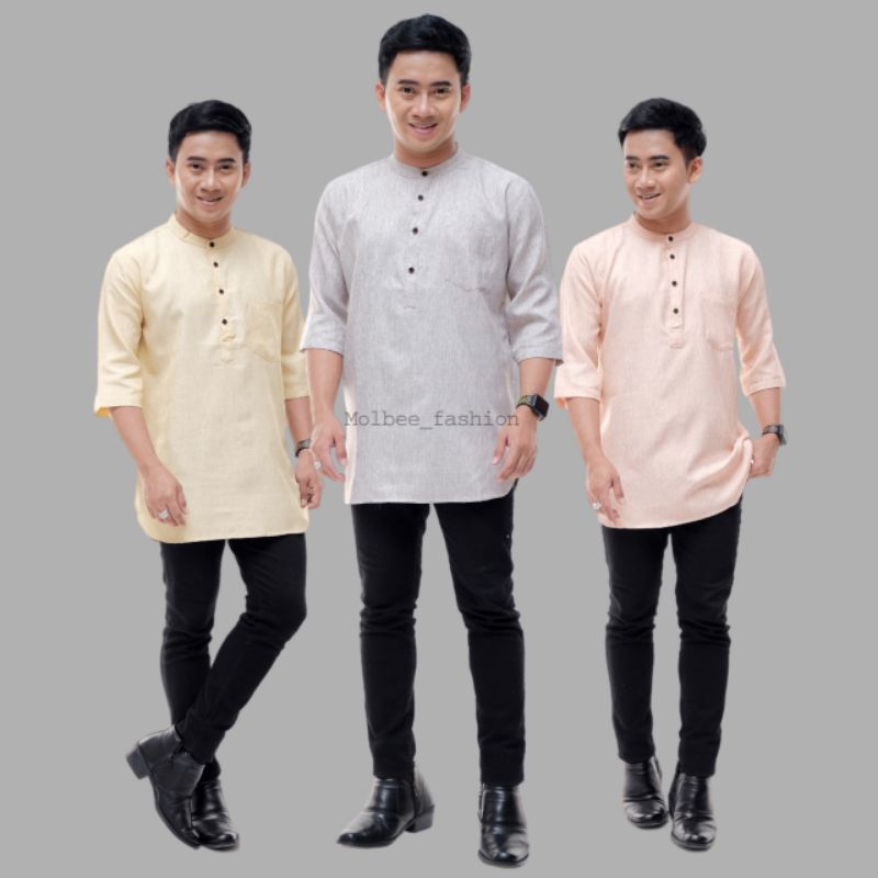 Baju Koko Kurta Lengan 3/4 dan Lengan Pendek Baju Koko Fashion Muslim Pria Dewasa Terbaru Bahan Katun Madinah