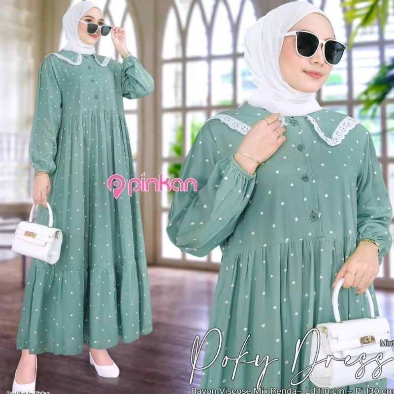 Angelyapbunny Poky Maxy Dress Katun fit L Gamis Muslim Polkadot