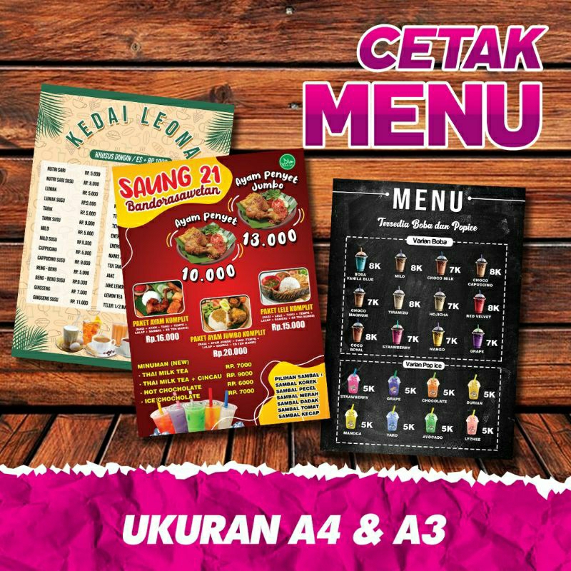 

Cetak Menu plus Laminating