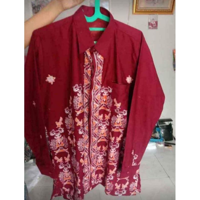 batik banyuasin merah pria/batik kerja