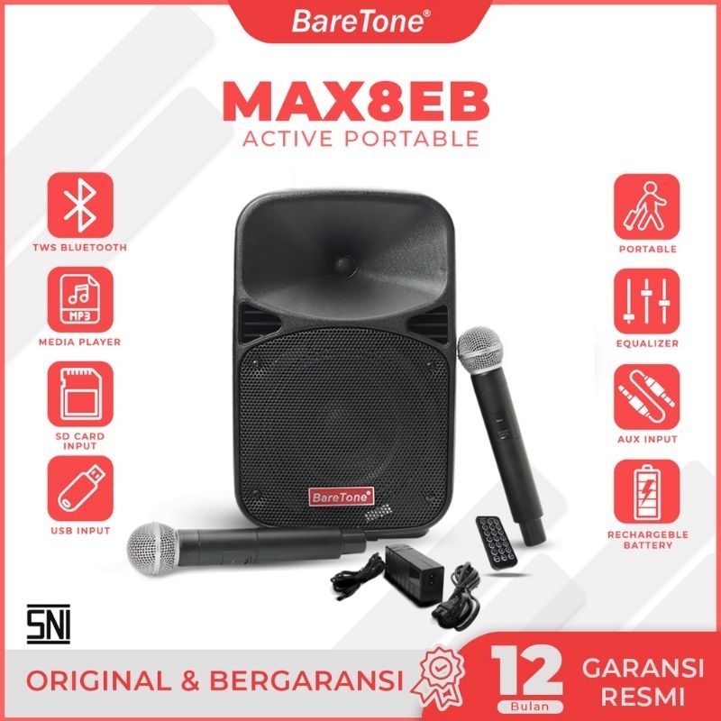 Speaker Aktif Portable Baretone Max8EB 8Inch Original