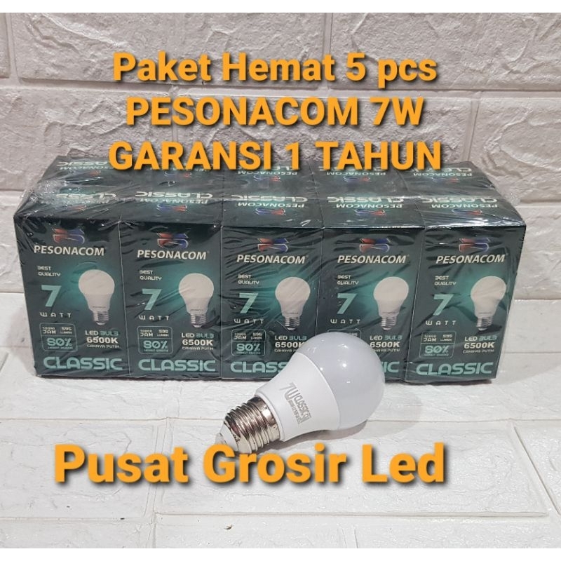 PAKET 5 PCS LAMPU LED PESONACOM 7 WATT CAHAYA PUTIH GARANSI 1 TAHUN